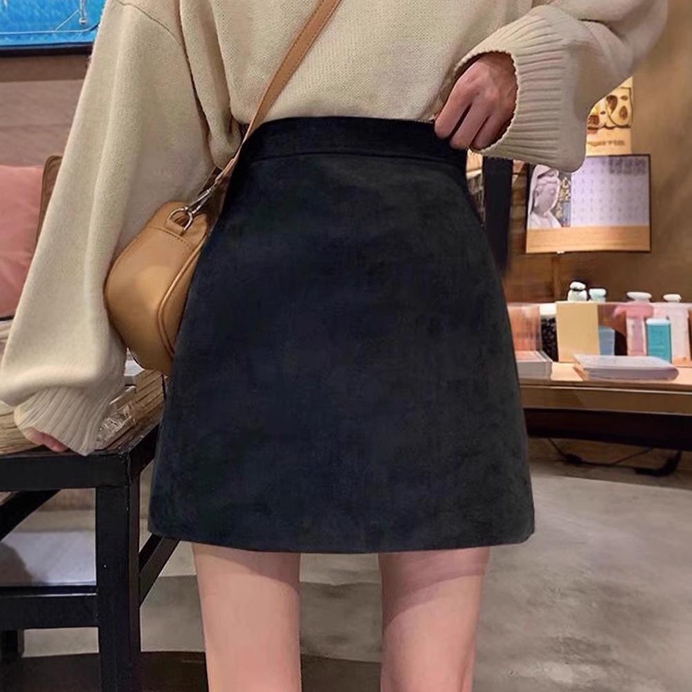 

Black Deerskin Suede High-Waisted A-Line Skirt for Women, 2024 Autumn/Winter Trendy Slimming Short Skirt. XL [Recommended 119-130 lbs]
