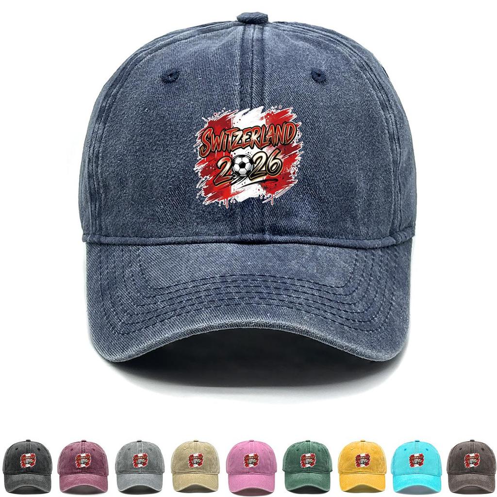 Baseball Cap With 2026 Football Soccer "SWITZERLAND" Flag Printed , Adjustable Sun Hat Stylish Fashion Simple Headwear Sports Hat