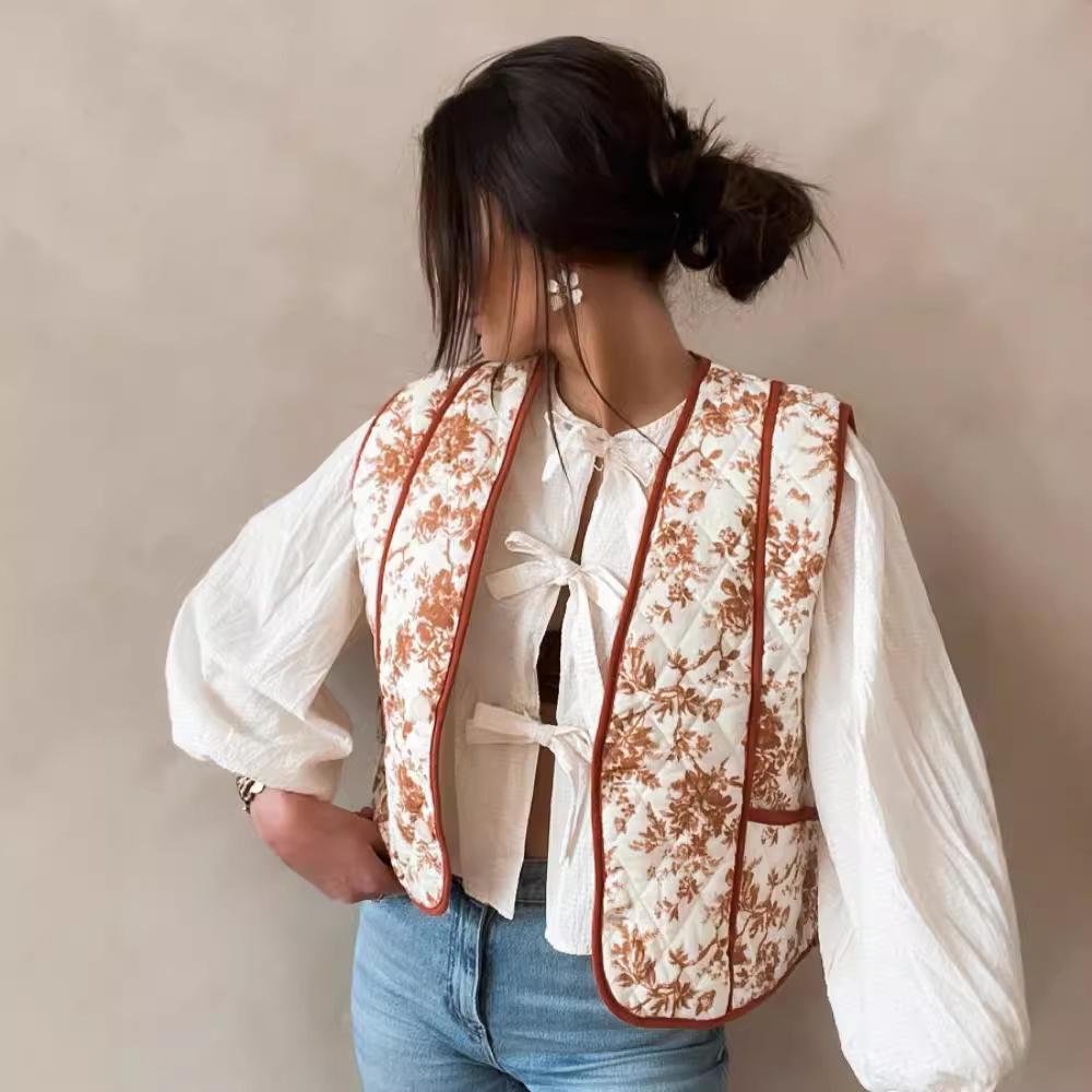 European & American Women's Fashion: 2024 Autumn/Winter Casual Printed Quilted Vest