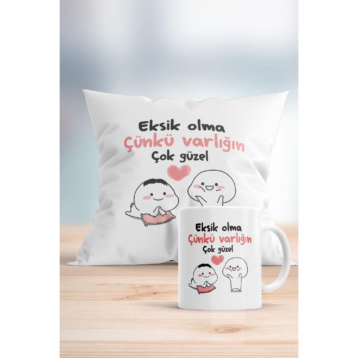 

Не пропустите, потому что ваше существование очень красивое, подарочный набор из подушки и кружки с принтом