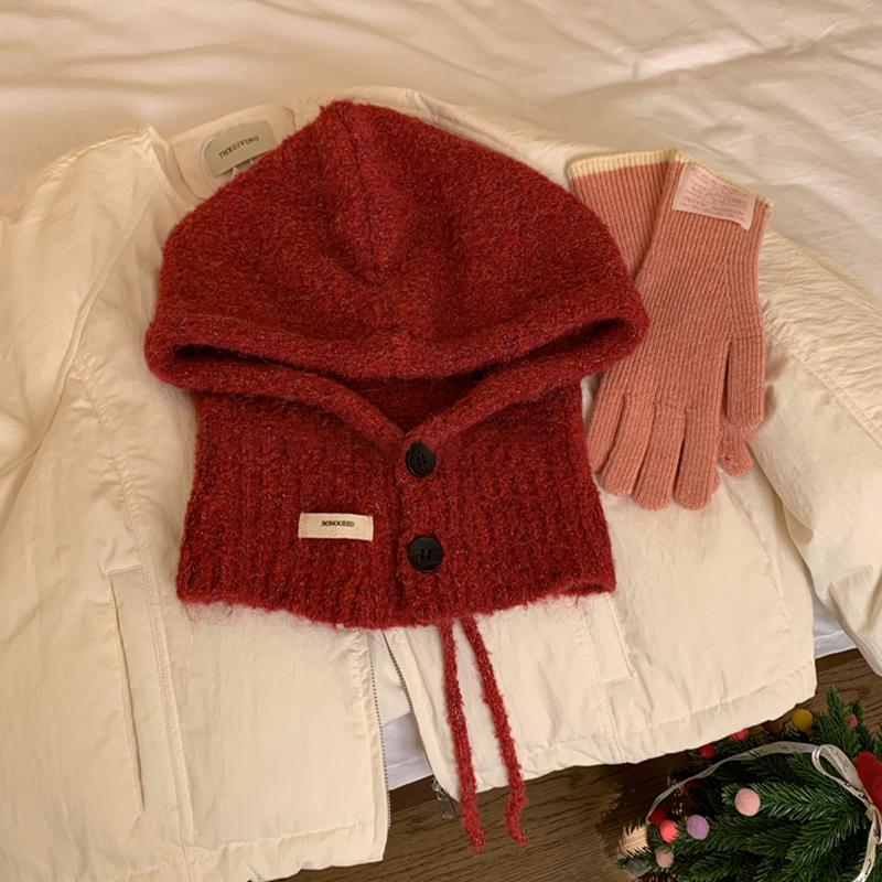 Korean Style Hat Scarf Women'S Autumn And Winter Warm Ear Protection Hooded Scarf Knitted Wool Hat