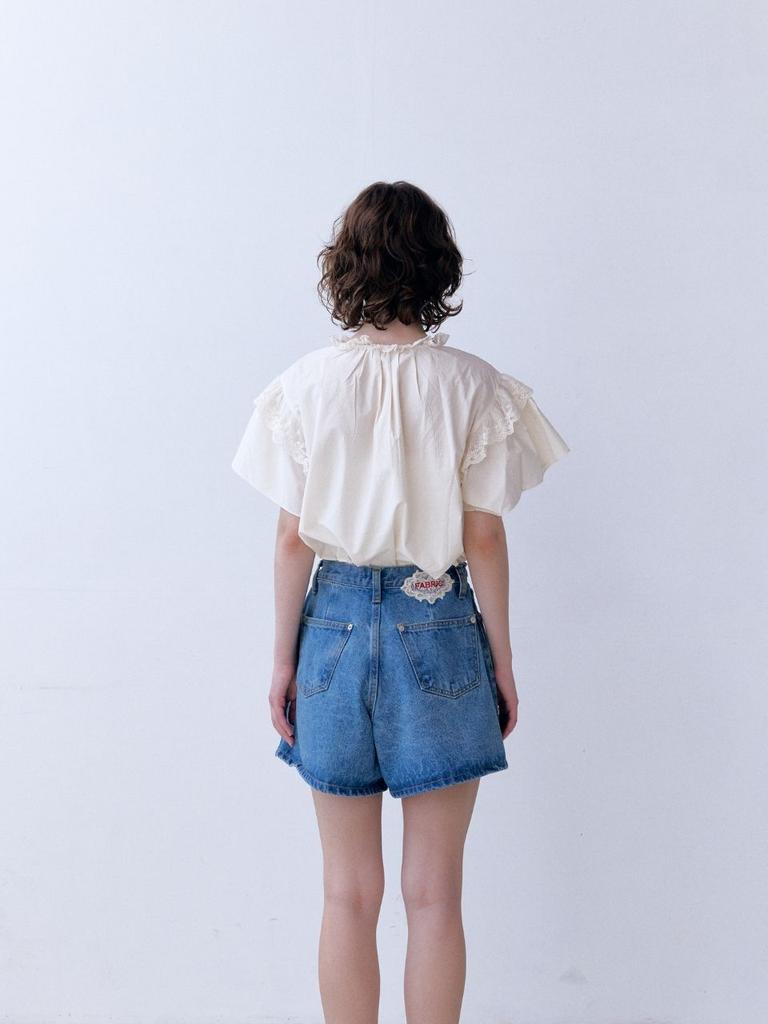 FABRICSEOUL Pintuck Denim A-Line Shorts_Dark Blue