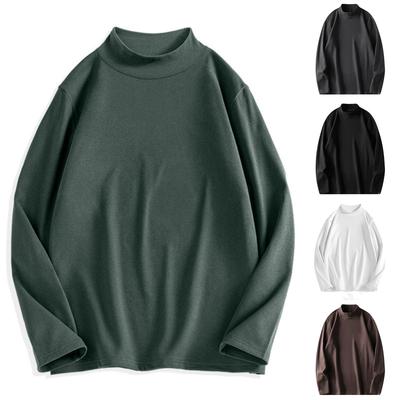 Herren einfarbiges lässiges hochgeschlossenes figurbetontes langärmeliges T-Shirt, Herren Wildleder warmes Basisschicht-Oberteil