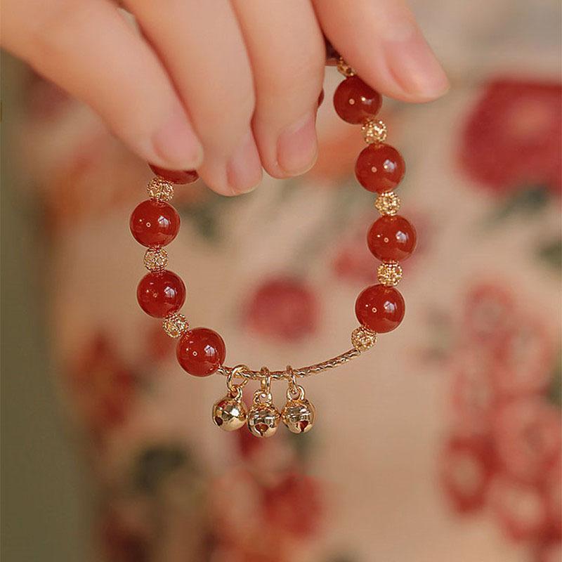 How Many Dreams? Natural Red Agate Bracelet with Bell Pendant, Niche Jewelry for Women, a Gift for One's Zodiac Sign