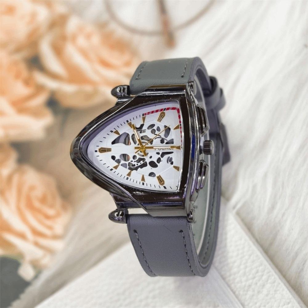 Casual Mechanical Watch Simple Quartz Wrist Watch New Triangular Hollow Watch Men