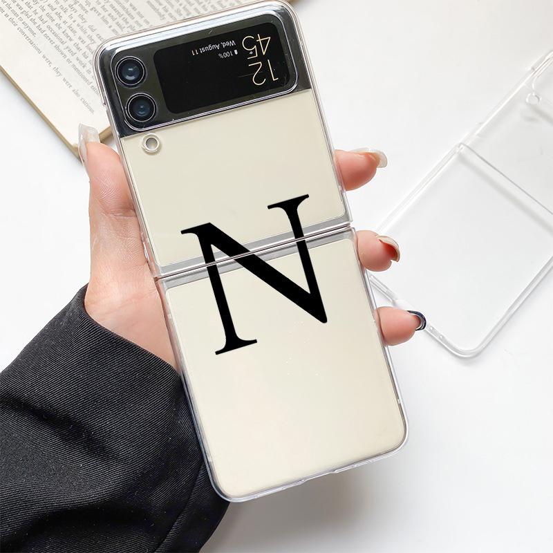 Initial Letter A Z  Fashion Fashion Phone Case For Samsung Galaxy Z Flip 3 4 5 6 7 Hard Folding Z Flip4 Clear PC Cover Gift