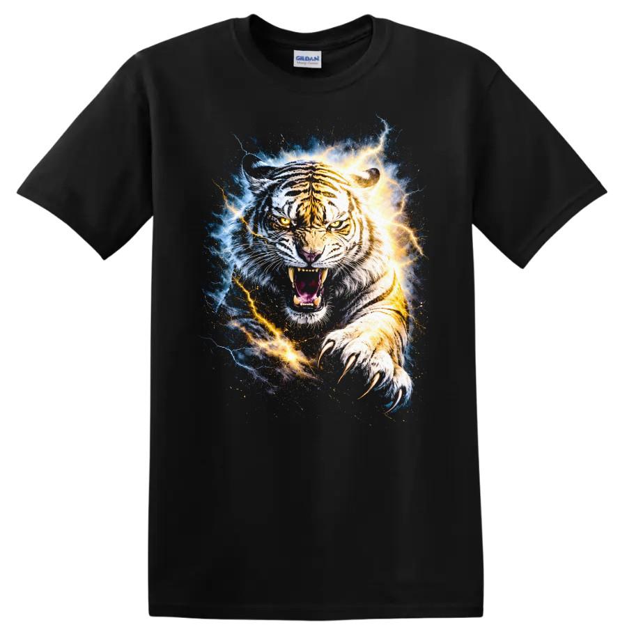 Tiger Graphic T Shirt Fierce Wild Animal Electric Art Lightning Tee