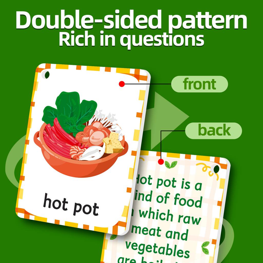 48PCS Food Cognition Flash Cards Children's Early Education Burger Cake Recognition Paper Card English Learning Educational Toys