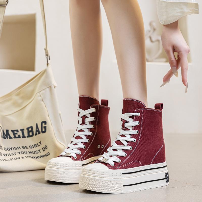 

Новые повседневные туфли на высокой платформе высотой 12 см для женщин, винтажная мода, весенне-осенние кроссовки, удобная студенческая женская обувь 40 красный