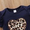 Newborn Infant Baby Girls Valentine Leopard Print Romper Bodytsuit+Skirt Set