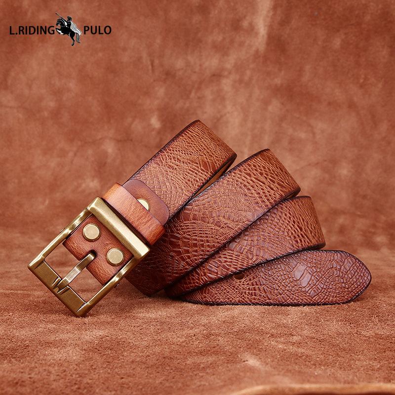 Retro Thick Embossed Genuine Leather Belt Trendy All-match Casual Denim Belt