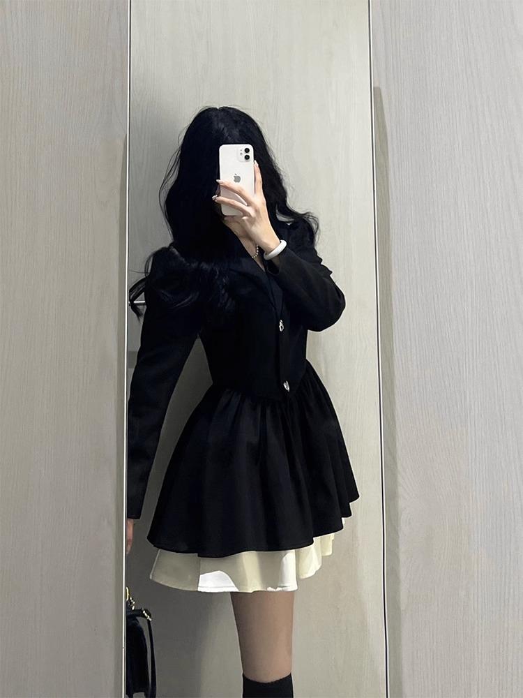 [Original practice + inner lining] Wear a royal sister-style black dress in early autumn, children's coffee break, princess fluffy