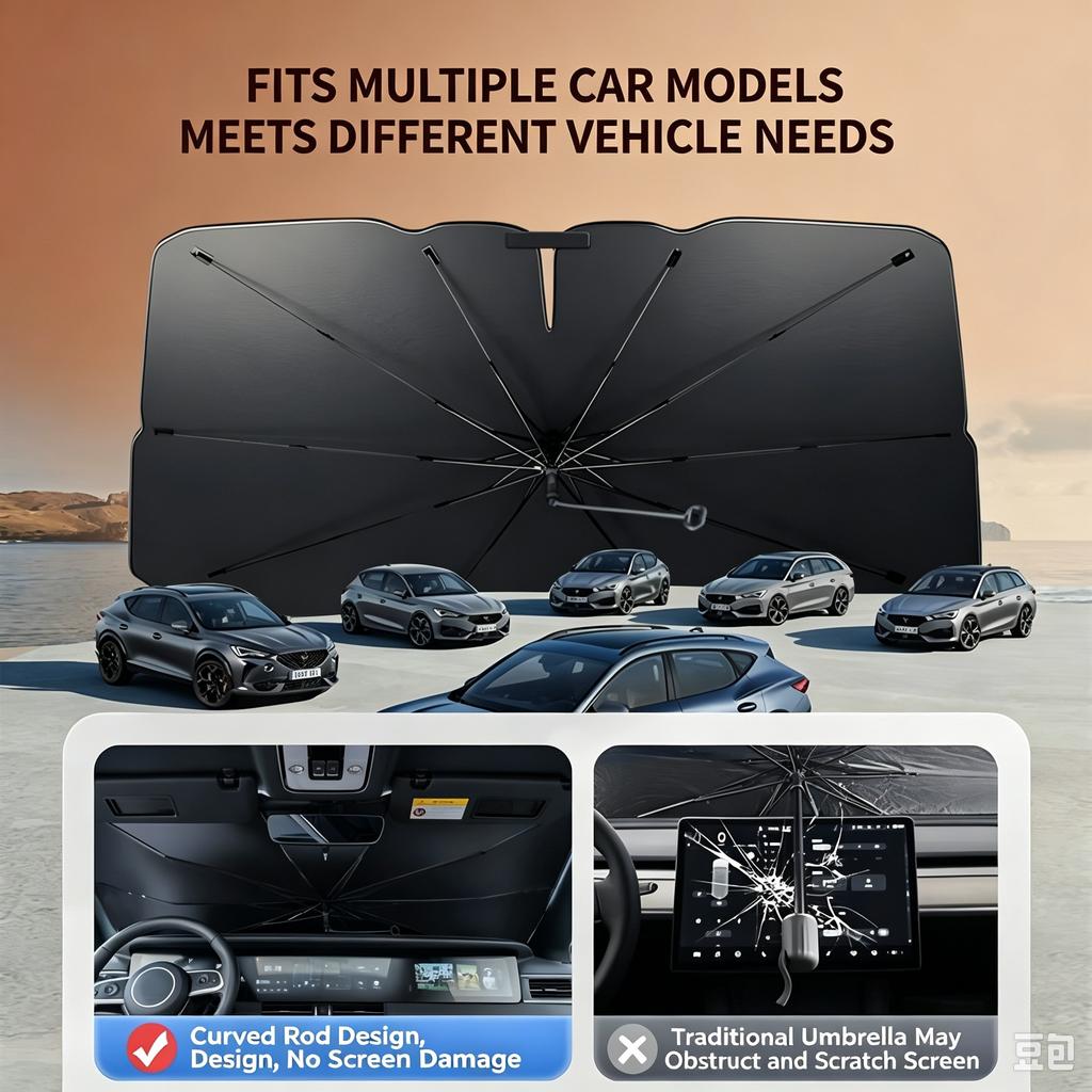 Car Windshield Sun Shade Umbrella 2026 Foldable Car Front Sunshade Auto UV Block Interior Protector Parasol Car Visor Covers Dome Lights 6