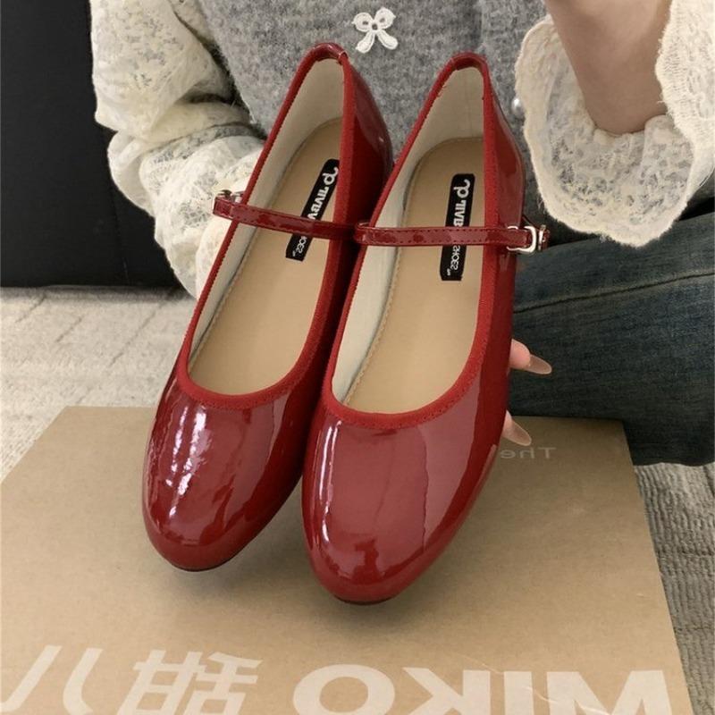 Fashion Spring New Round Toe Women Mary Jane Flats Shoes Shallow Ladies Casual Ballet Shoes Soft Sole Eelgant Leather Shoes