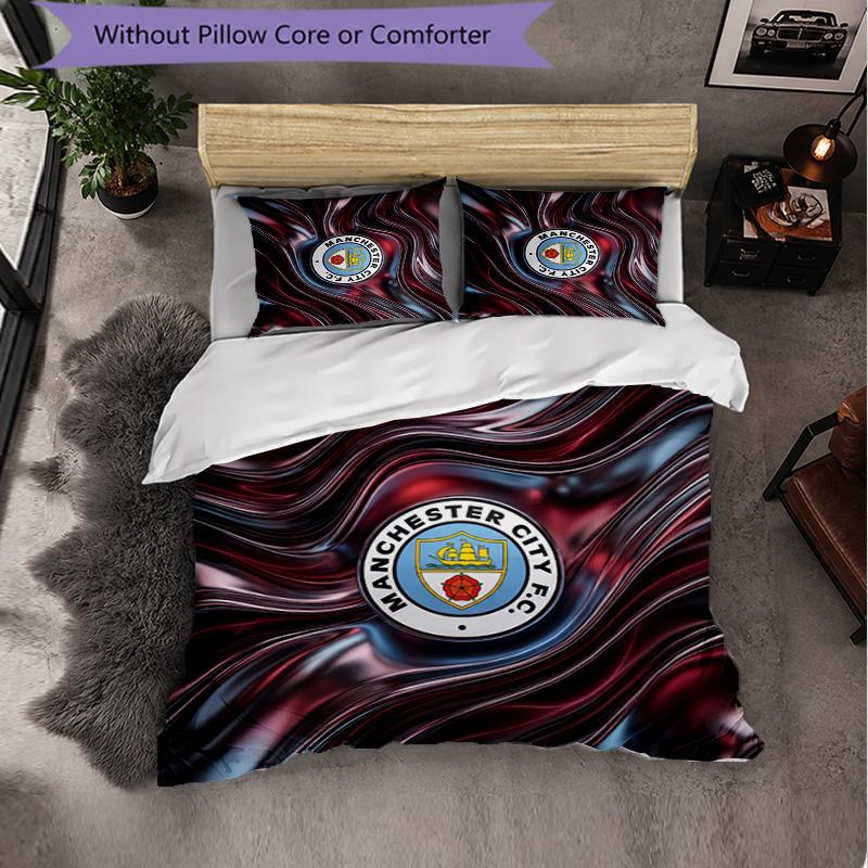 Set Lenzuola Manchester City Modello 3 Pezzi Morbida Copripiumino in Microfibra con Federe per Camera da Letto