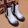 Men's Fashion Stage Nightclub Motorcycle Boots  Designer Shoes Black White Chelsea Boot Soft Leather Platform Short Botas