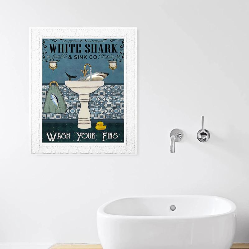 Cute Animals Canvas Painting Black Cat Get Naked Poster Shark Rabbit Raccoon Print Toilet Wall Art Picture Bathroom Home Decor