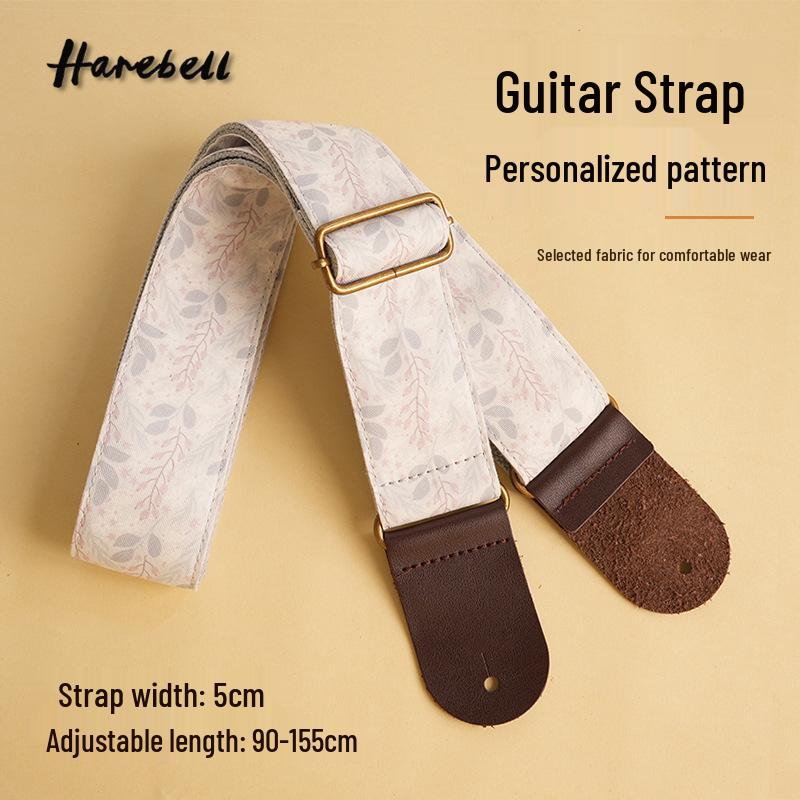 Coconut Tree Pattern Guitar Strap with Bronze Buckle - Pink Shadow & Grey Vine Design