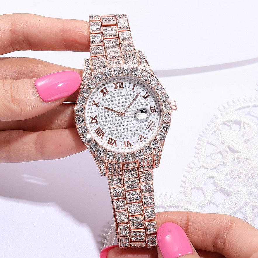Neue Europäische Strass- und Stahluhr mit Hip Hop Cuban Armband