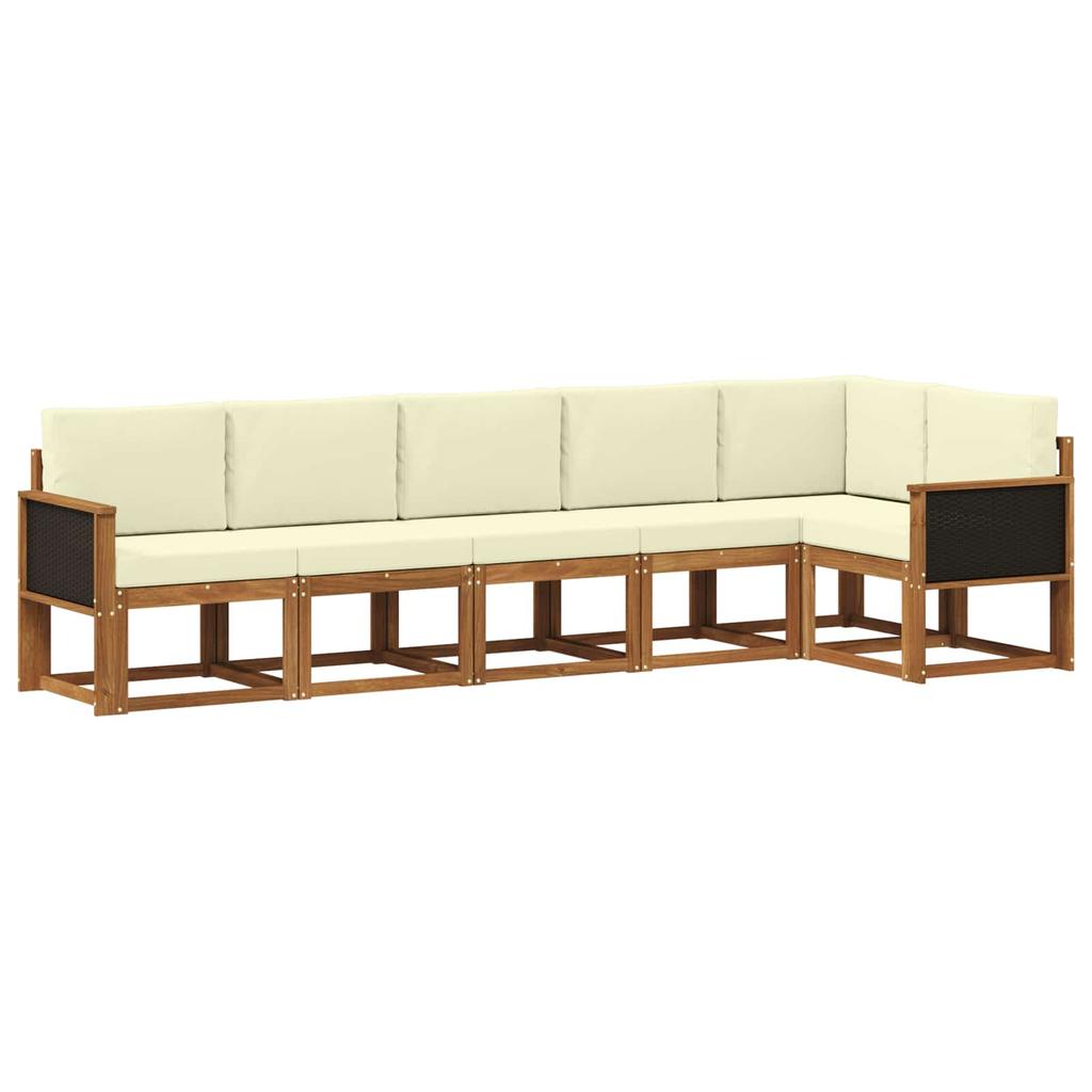 Outdoor Sofa Set with Cushions 6 Pcs Natural and Cream Polyester