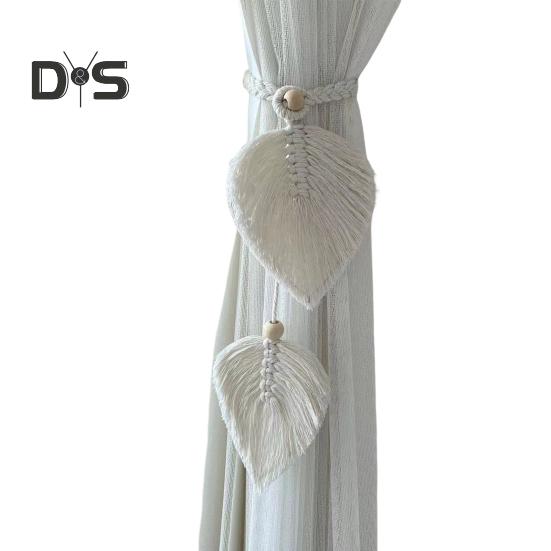 

Подхваты для штор в стиле бохо, ручная вязка, хлопчатобумажные льняные подхваты с регулируемыми деревянными бусинами, двойные листья белый