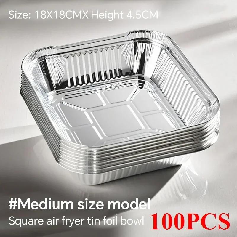 Disposable Air Fryer Aluminum Foil Liners, Square & Oval Baking Pans, Oil-Proof Food Containers for Cooking, Baking, BBQ, Party
