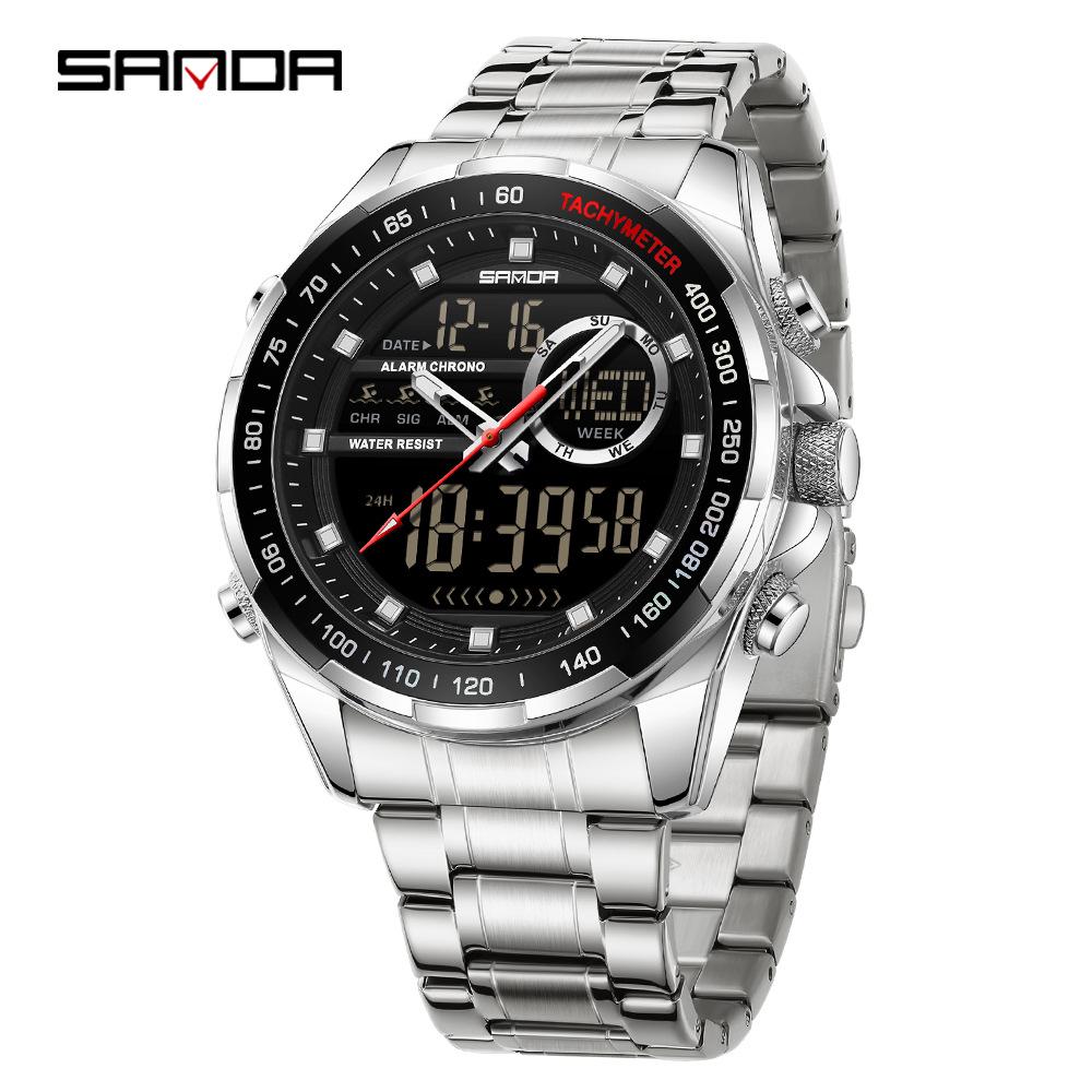 Sanda 6318 Men's Multi-Function Outdoor Sports Watch with Three-City Time, Countdown, and Waterproof Features