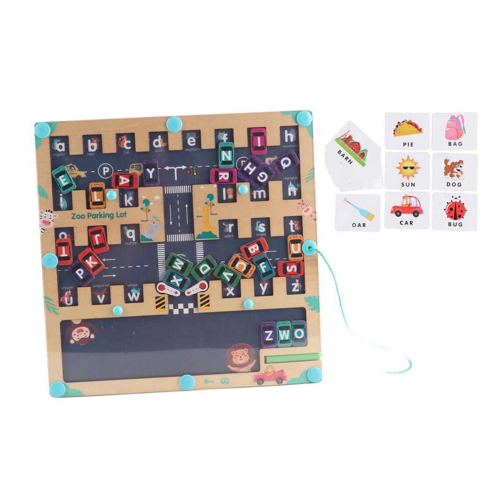 Magnetic Alphabet Wooden Puzzle Board Parking Lot Fine Motor Skill Educational Learning Alphabet