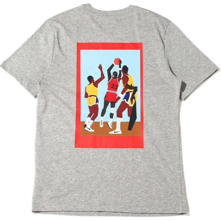 Jordan Character Oil Painting Print Casual Short Sleeve Crew Neck T-Shirt Women Tops Grey DO9806-063