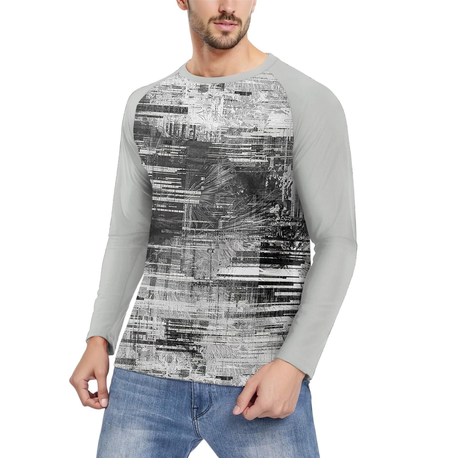 

Men s Fashion Printed Raglan Long Sleeve Sports Top L