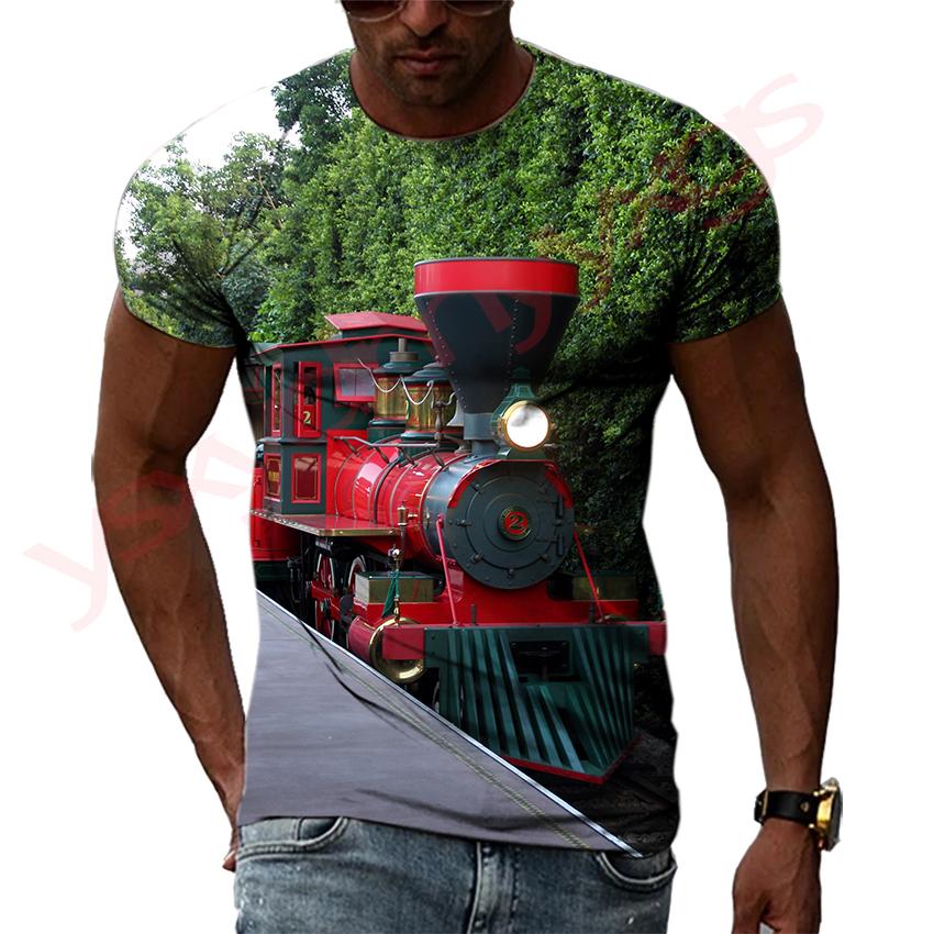 Retro parní lokomotiva Výchozí bod průmyslové revoluce Hip Hop Pánská trička 3D tisk Tričko s kulatým výstřihem Krátký rukáv