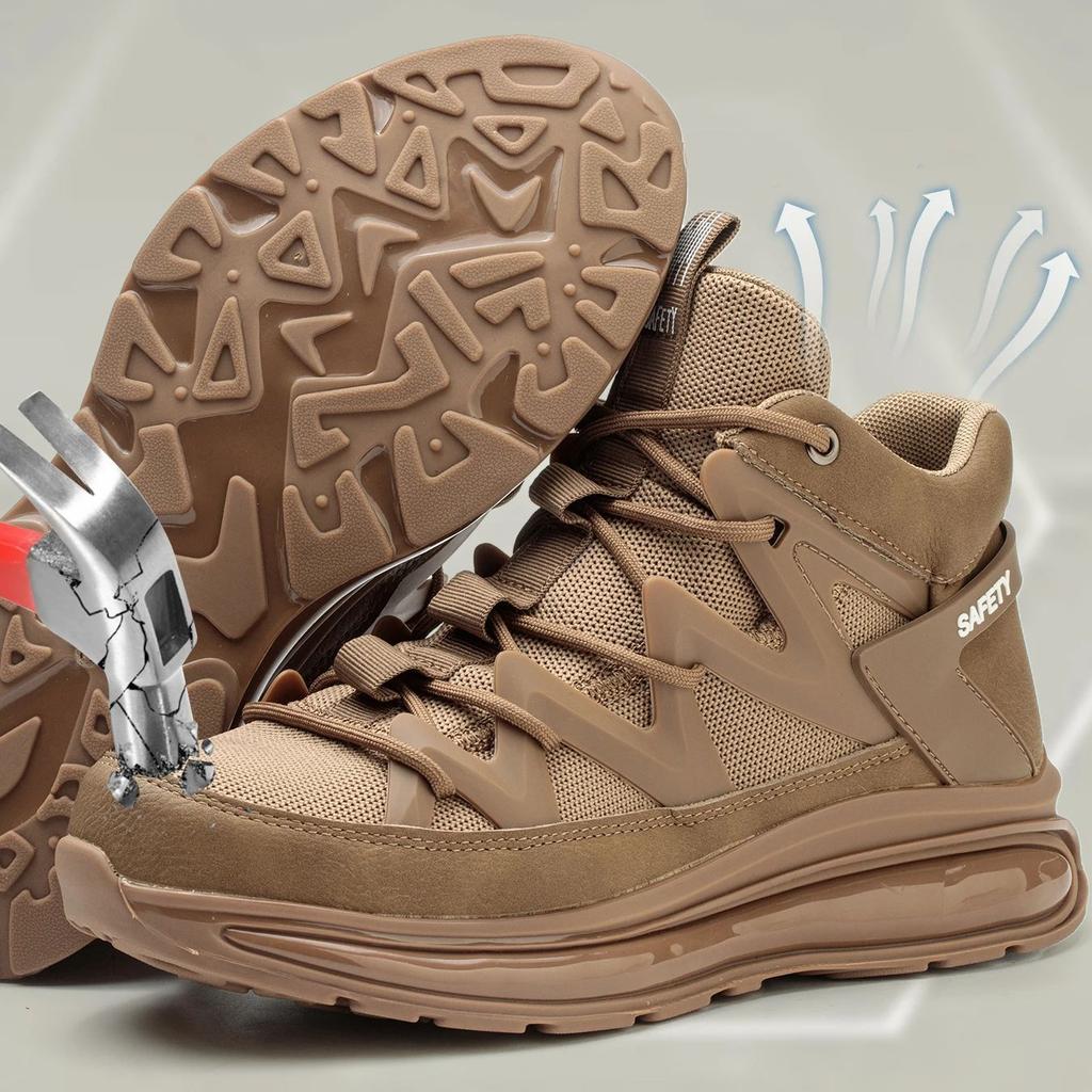 Men's Steel-Toe Safety Shoes Anti-Crush Puncture-Resistant Breathable Soft Upper Fashionable Outdoor Work Boots for Workshop
