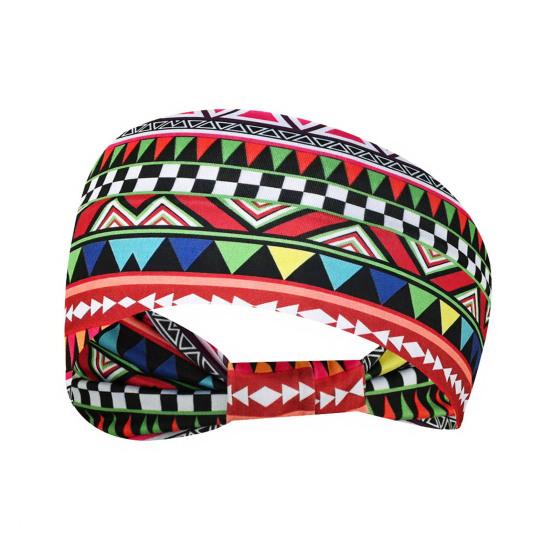 Women Wide Boho Print Headband Yoga Workout Knotted Stretch Sports Hairband Vintage Ethnic African Head Wrap