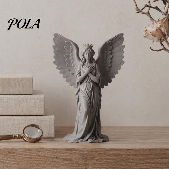 3D Printed Angel Statue Crown Figurine, Vintage Guardian Angle Statue, Desk Figurine Artistic Winged Women Sculpture for Home Tabletop Decoration