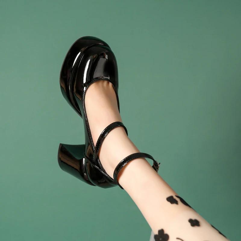 

Fashion High Heel Square Heel Mary Janes Buckle Strap Round Toe Ladies Bags on Sale 2025 High Quality Solid Shallow Sweet Party Pumps 35