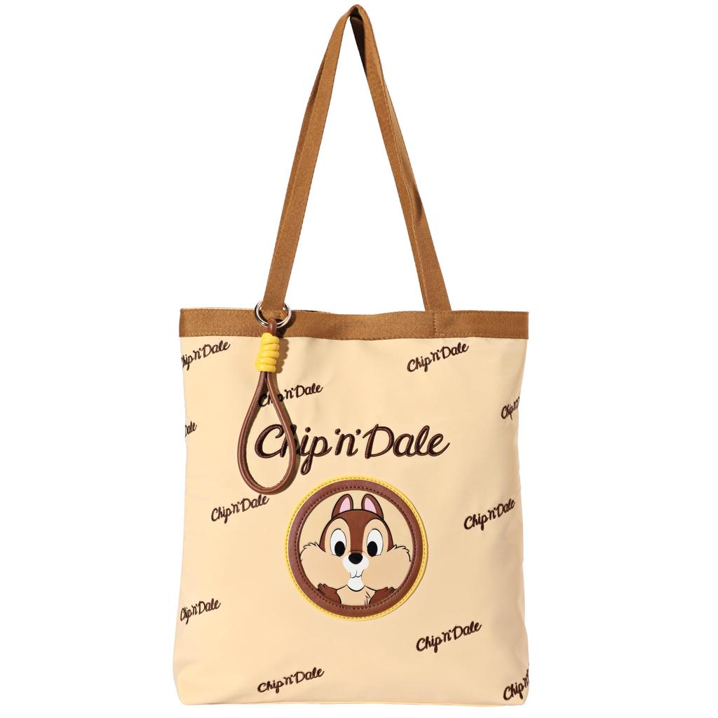 MEGOS Disney Popular Character Lesson Officially Chip Canvas Tote Bag with Shoulder Eco Handbag [Notre] Bag, Licensed, 'n Dale/Mickey Mouse/Stitch