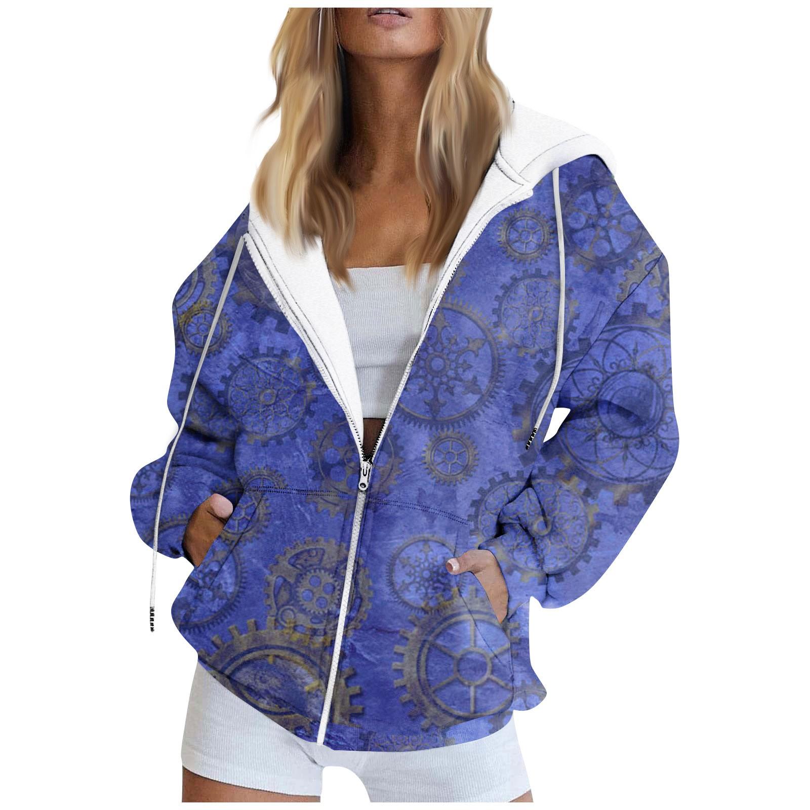 

Жіноча толстовка з принтом і довгим рукавом, куртка з кишенею і блискавкою, пальто з капюшоном, осінь XXL