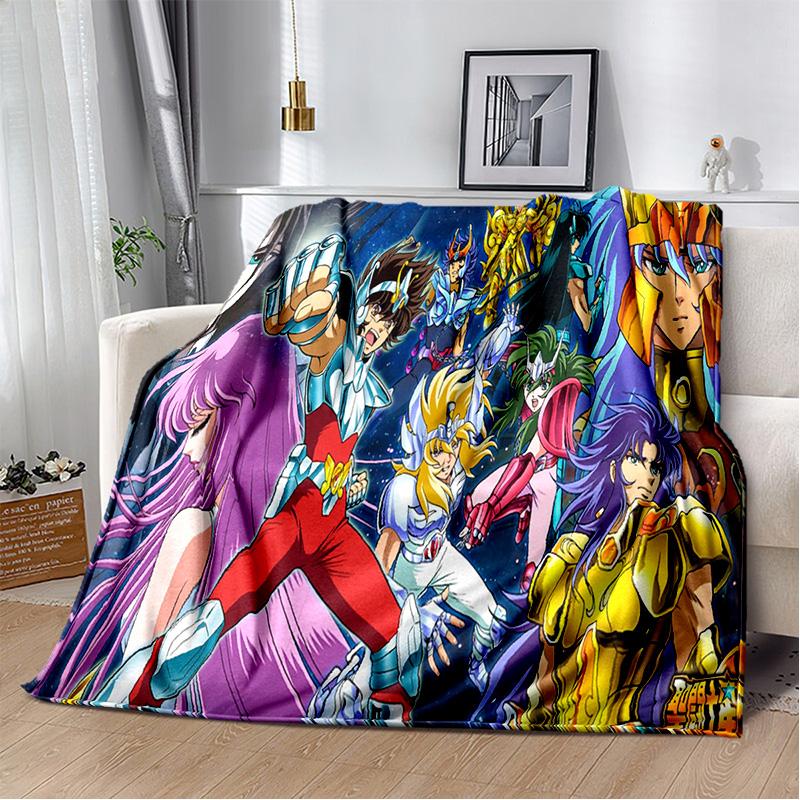 3D Retro Saint Seiya Anime Cartoon Blanket,Soft Throw Blanket for Home Bedroom Bed Sofa Picnic Travel Office Cover Blanket Kids