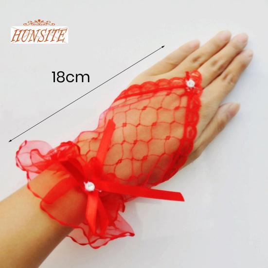 1 Pair Wedding Gloves Lace Fingerless See Through Bow-knot Thin Bride Party Gloves Female Vintage Soft Short Gloves