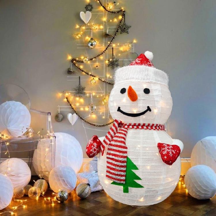 Festival Foldable LED Snowman Durable Metal Fabric Snowman Charm with LED Lights for Christmas Party Ambiances