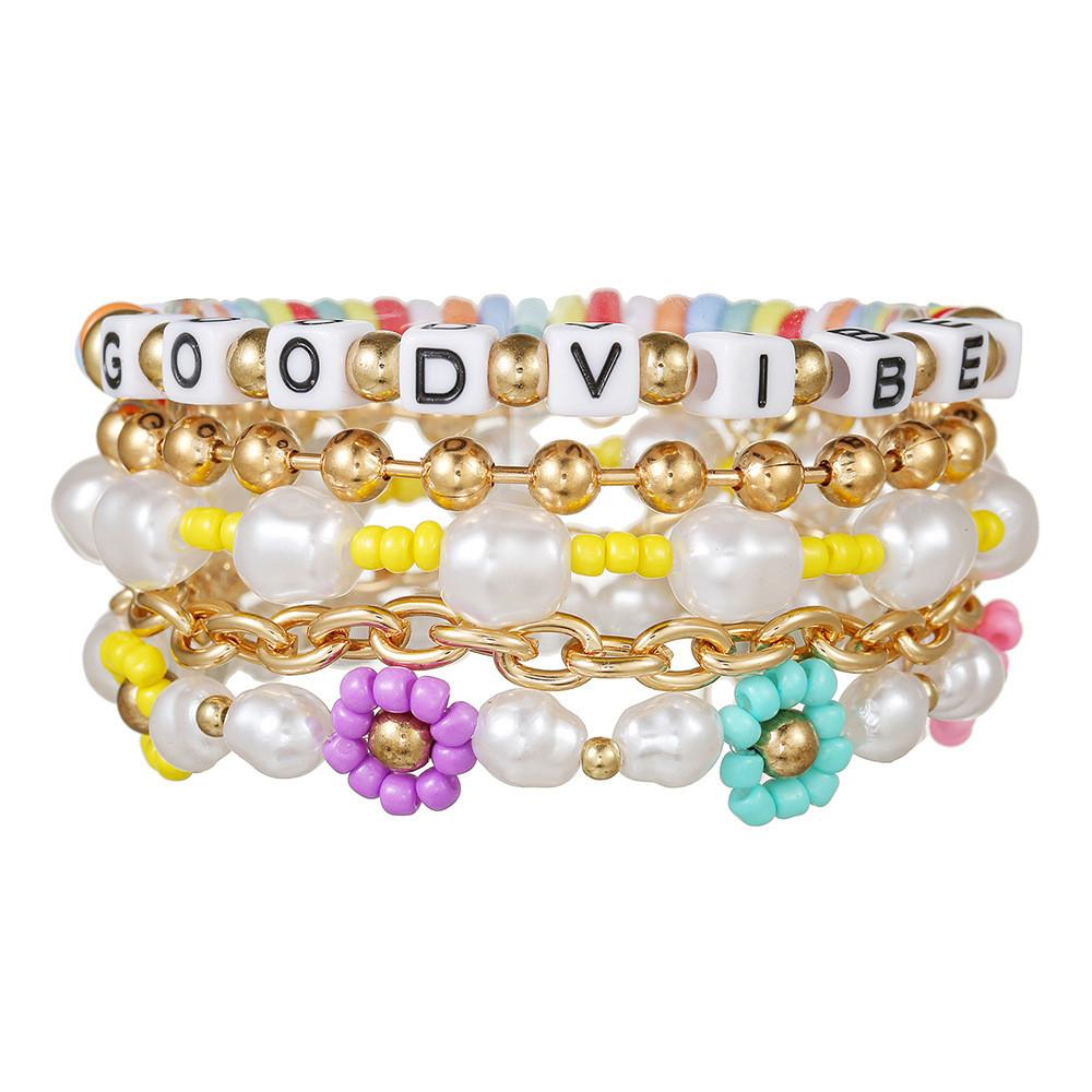 Boho Blumen Perlenarmbänder Set Mit Kunstperlen Und Buchstaben Anhängern Für Reise Geschenk