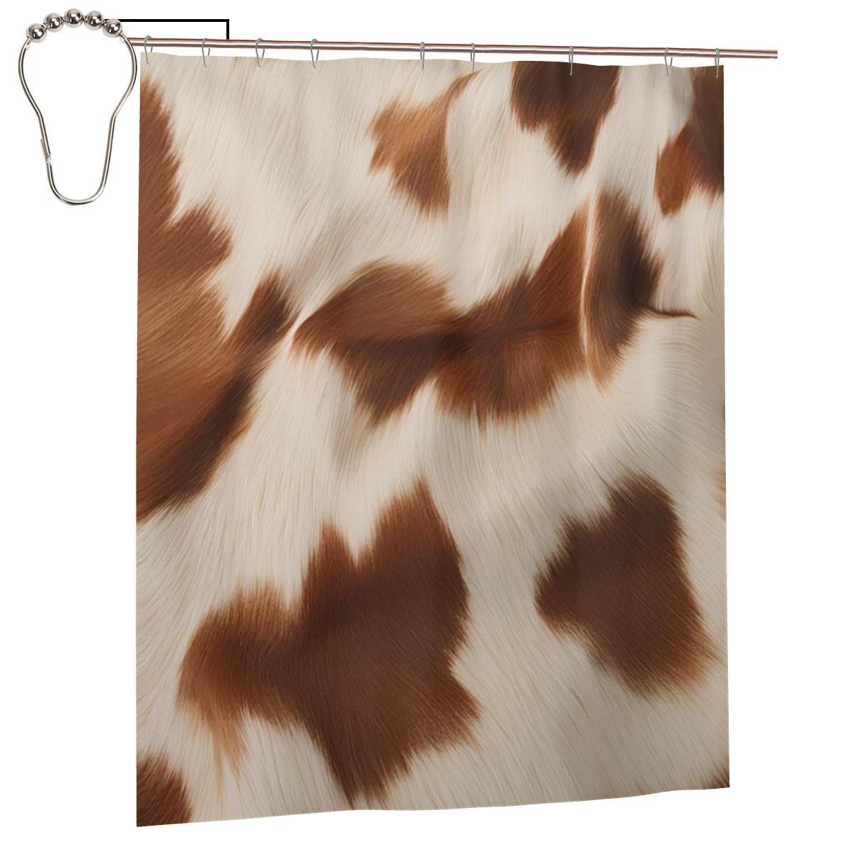 

Stylish Cow Fur Cowhide Texture Cow Skin Print Patter Shower Curtain Bathroom Polyester Waterproof Bath Curtains With Hooks W60H190(CM)-1 Pcs