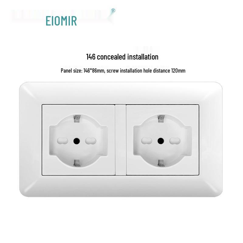 Curved White European Standard Socket Panel with Double USB & Type C, German Switch, Concealed Installation