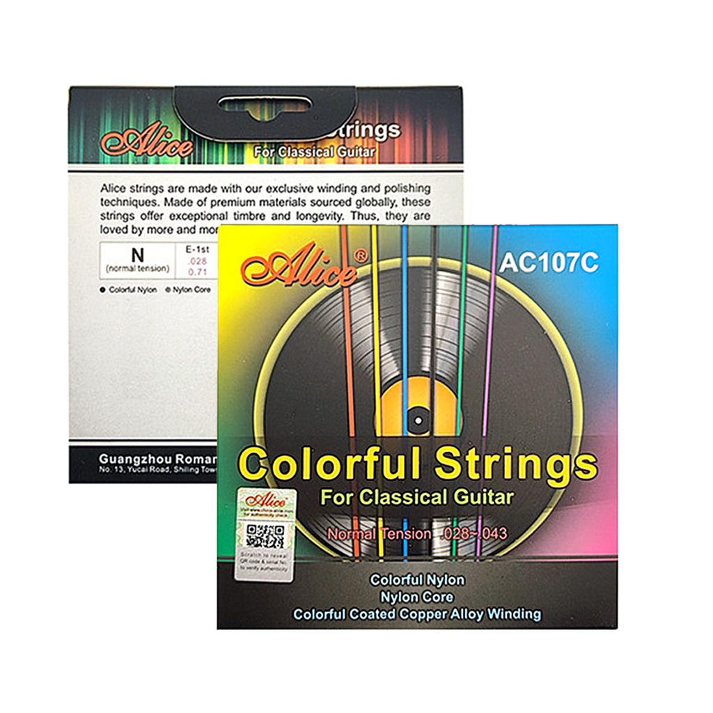 Classical Guitar Strings - Colorful Nylon Treble & Colorful Coated Copper Bass, Standard Tension, 6pcs/Set