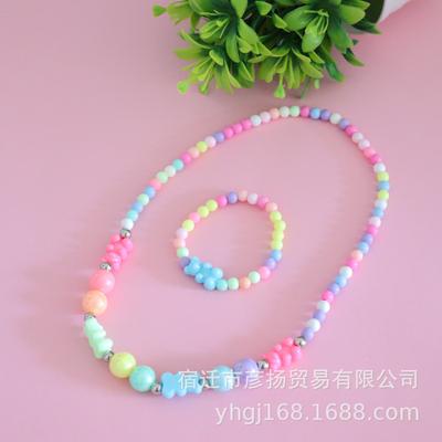 Candy Color Acrylic Necklace and Bracelet Set with Bear Design, 2-Piece Jewelry Set