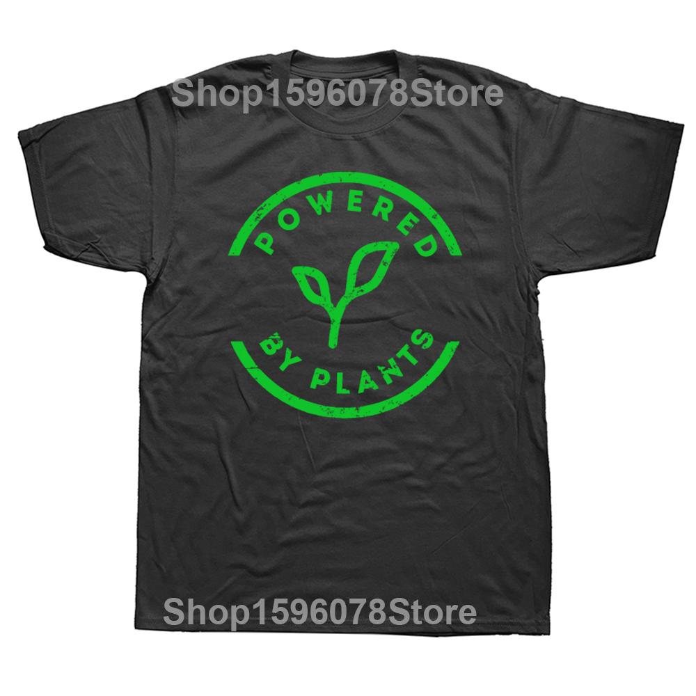 Funny Powered By Plants T Shirt Vegan Vegetarian Graphic Streetwear Short Sleeve Birthday Gifts Summer Style T-shirt Men