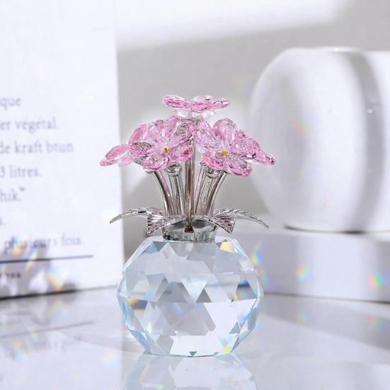 Faux Crystal Flower Figurine Forget Me Not Flower Gift for Women Sympathy Clear Glass Flower Ornaments for Valentine's Day Birthday Table Decor