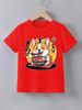 Corgi Eating Ramen Happy Birthday Cartoon Print T Shirt Family Matching Outfit Boys Girls Kids Short Sleeve Children Daily Tees