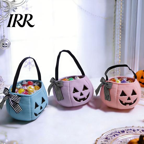 Porta caramelle ricamato Sacca zucca di Halloween per bambini, Borsa per dolcetto o scherzetto Decorazione festiva con manico, Secchiello riutilizzabile per snack Bomboniere per feste