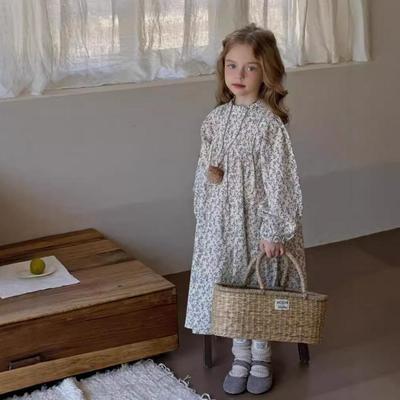 Girls' 2025 Spring Floral Long-Sleeve Princess Dress - Korean Style Children's Fashion
